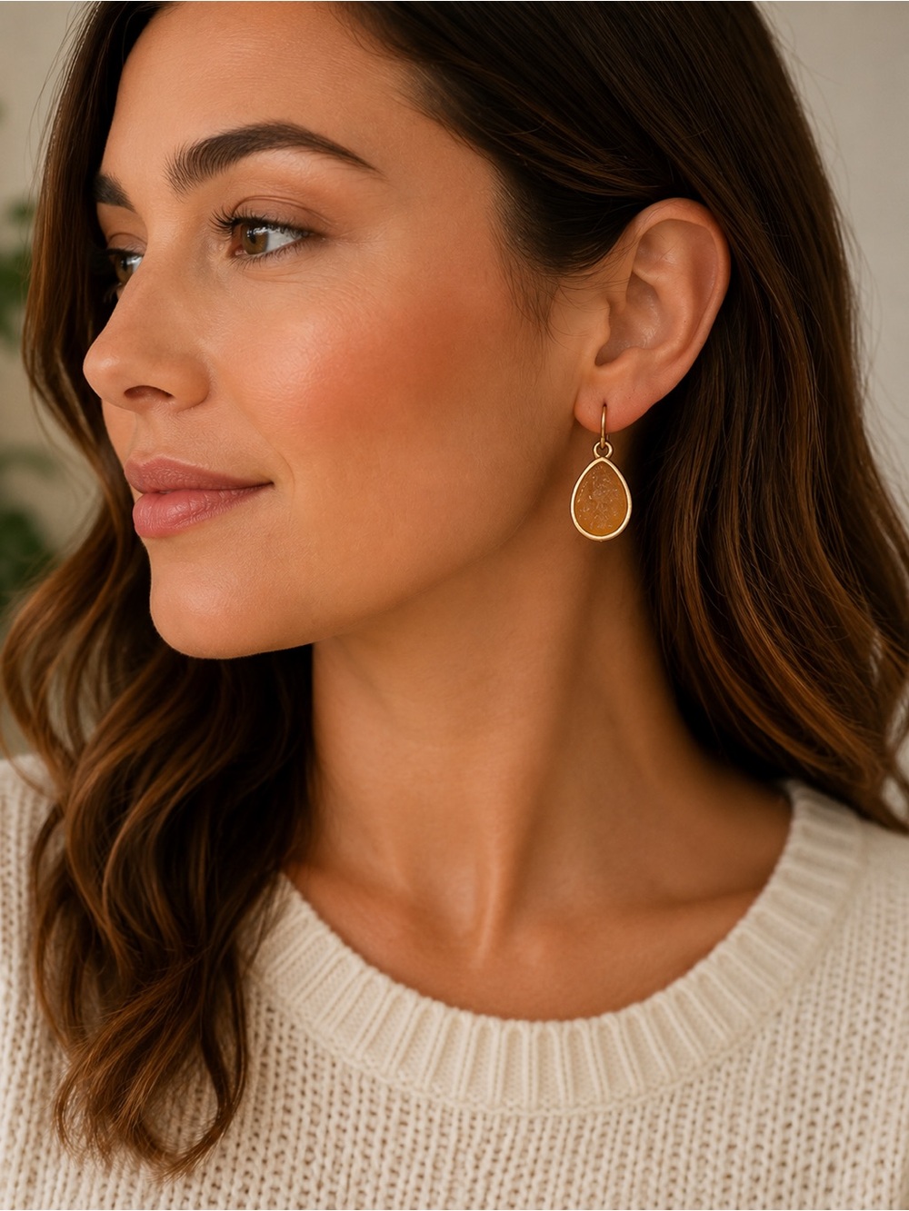 Gold-Tone Amber Faux Druzy Teardrop Earrings - Set of (2) Pairs